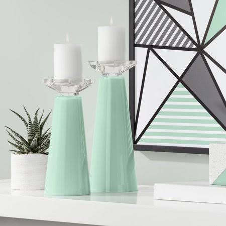 Grayed Jade Glass Pillar Candle Holder Set of 2 L45181