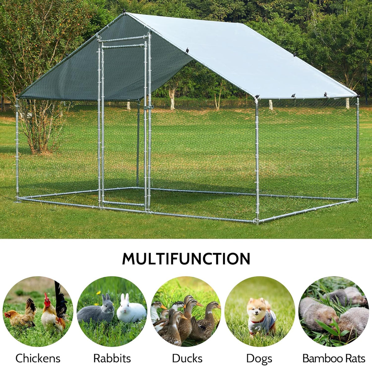 Metal Chicken Coop with Run Waterproof Cover Cage for Rabbits Cats Dogs X990