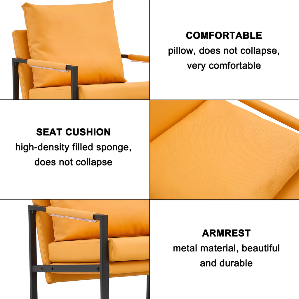 Orange PU Leather Accent Armchair with Metal Frame A932