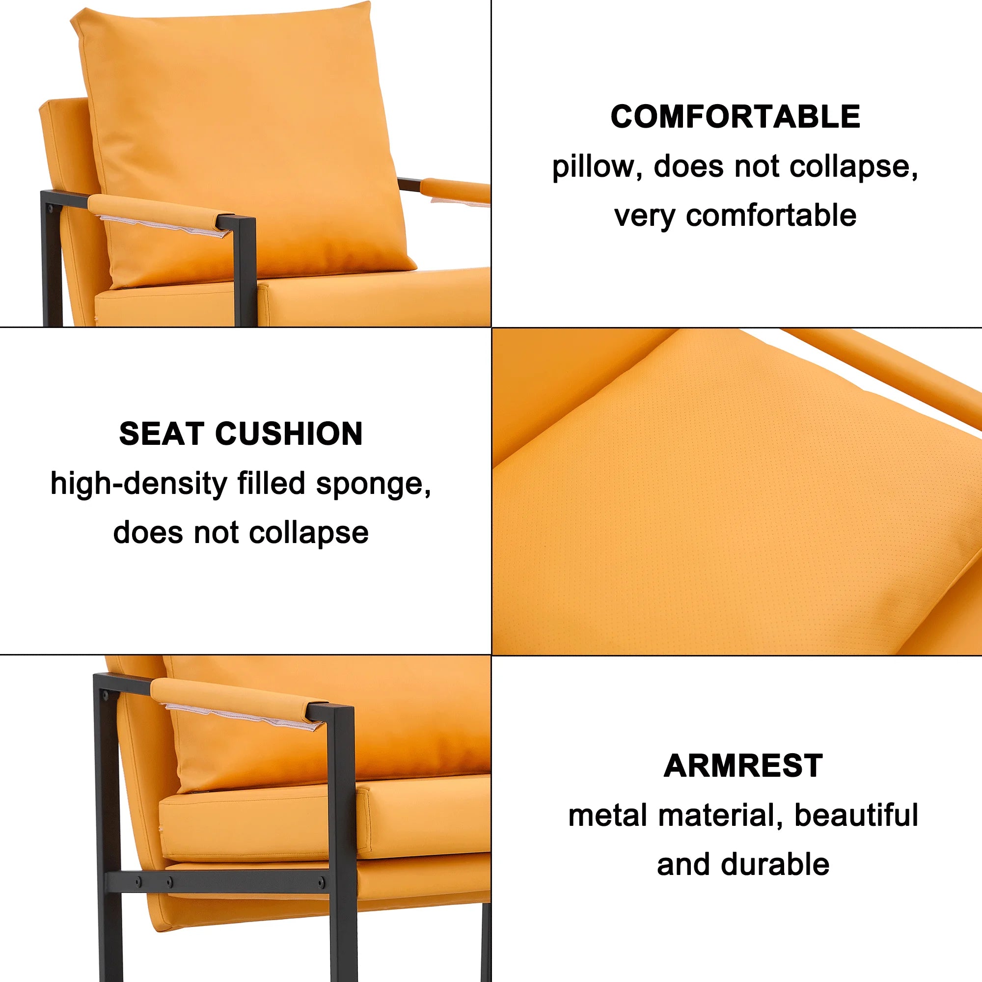 Orange PU Leather Accent Armchair with Metal Frame A932