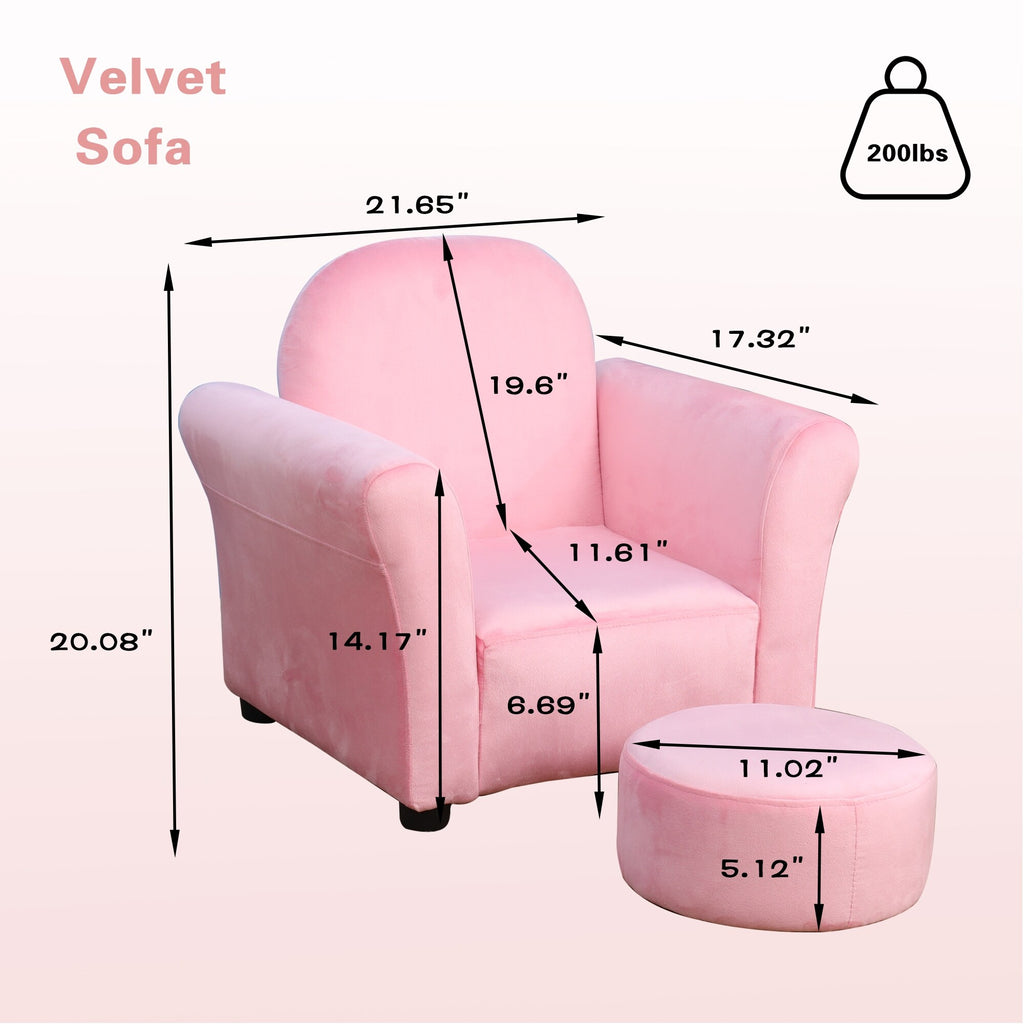 Pink Velvet Kids Sofa with Ottoman C82207