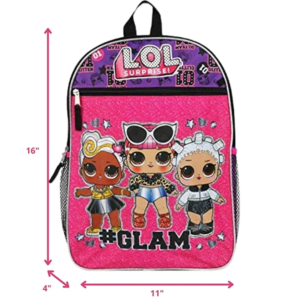 Pink 16 inch Backpack with Lunch Box 5 Piece Set O914232