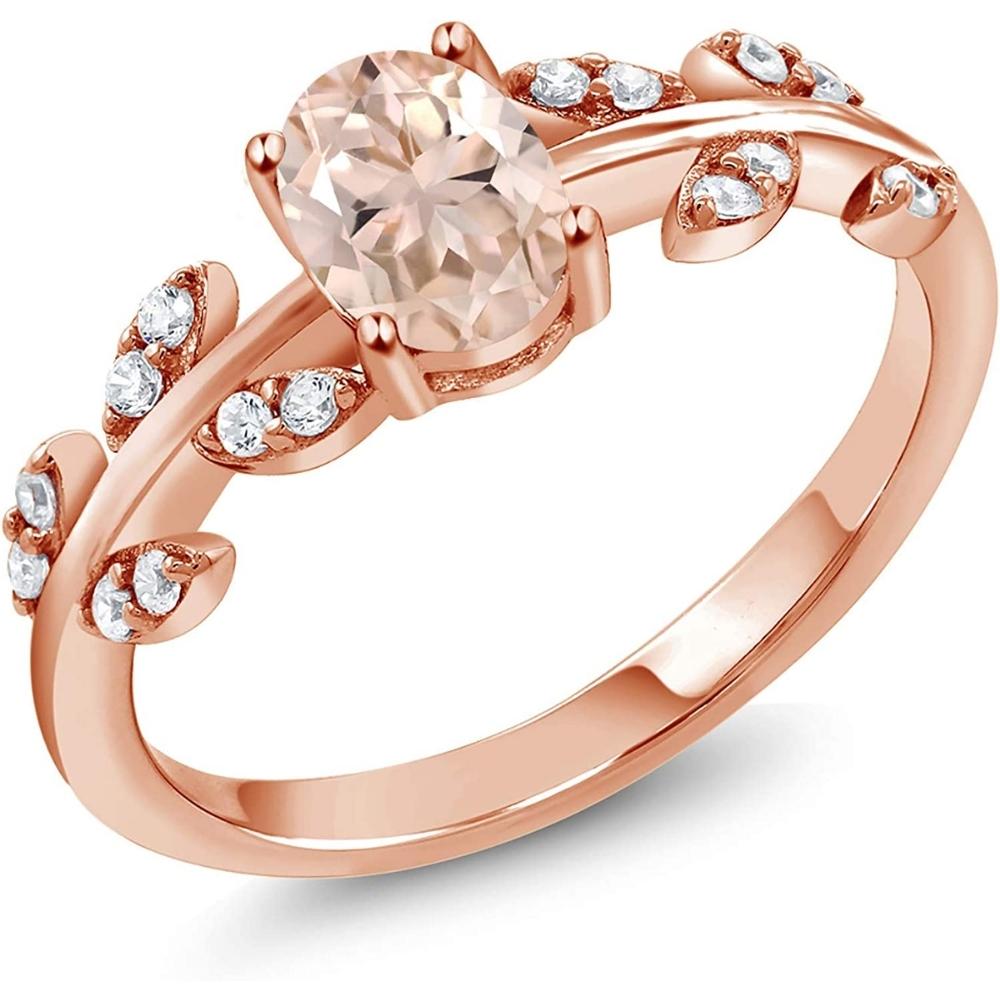 1 Ct Oval Morganite & Diamond Vine Ring in 14k Rose Gold Z97782