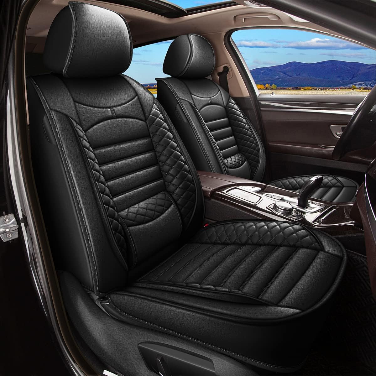 Black Faux Leather Car Seat Covers Full Set 5 Seats J252596