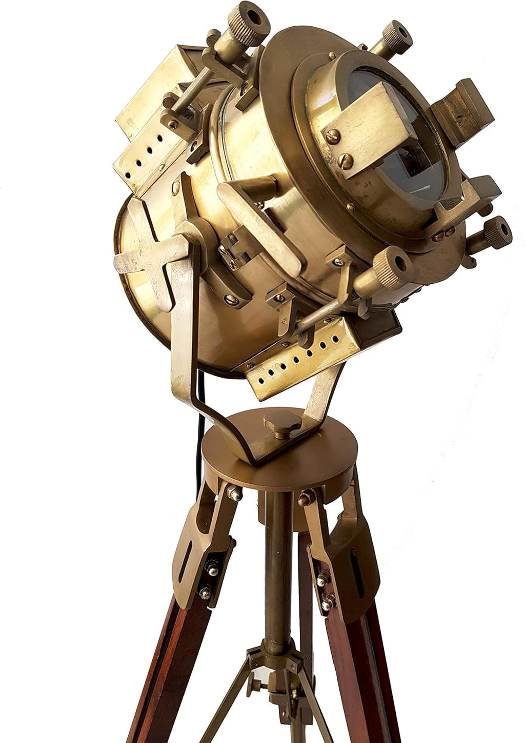 Antique Theater Tripod Marine Searchlight Nautical Wooden Tripod Retro Spotlight LED Floor Lamp V349