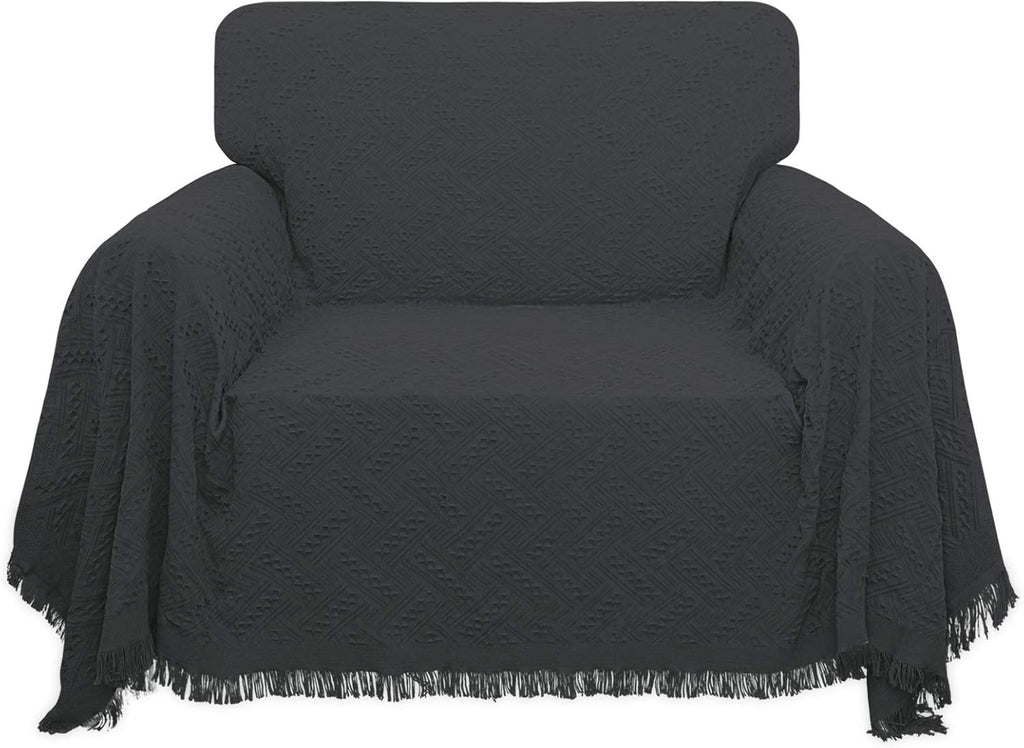 Geometrical Jacquard Sofa Cover for 3 Cushion Couch, L Shape Sectional, Washable Furniture Protector (91x134 inch, Dark Gray) S42029