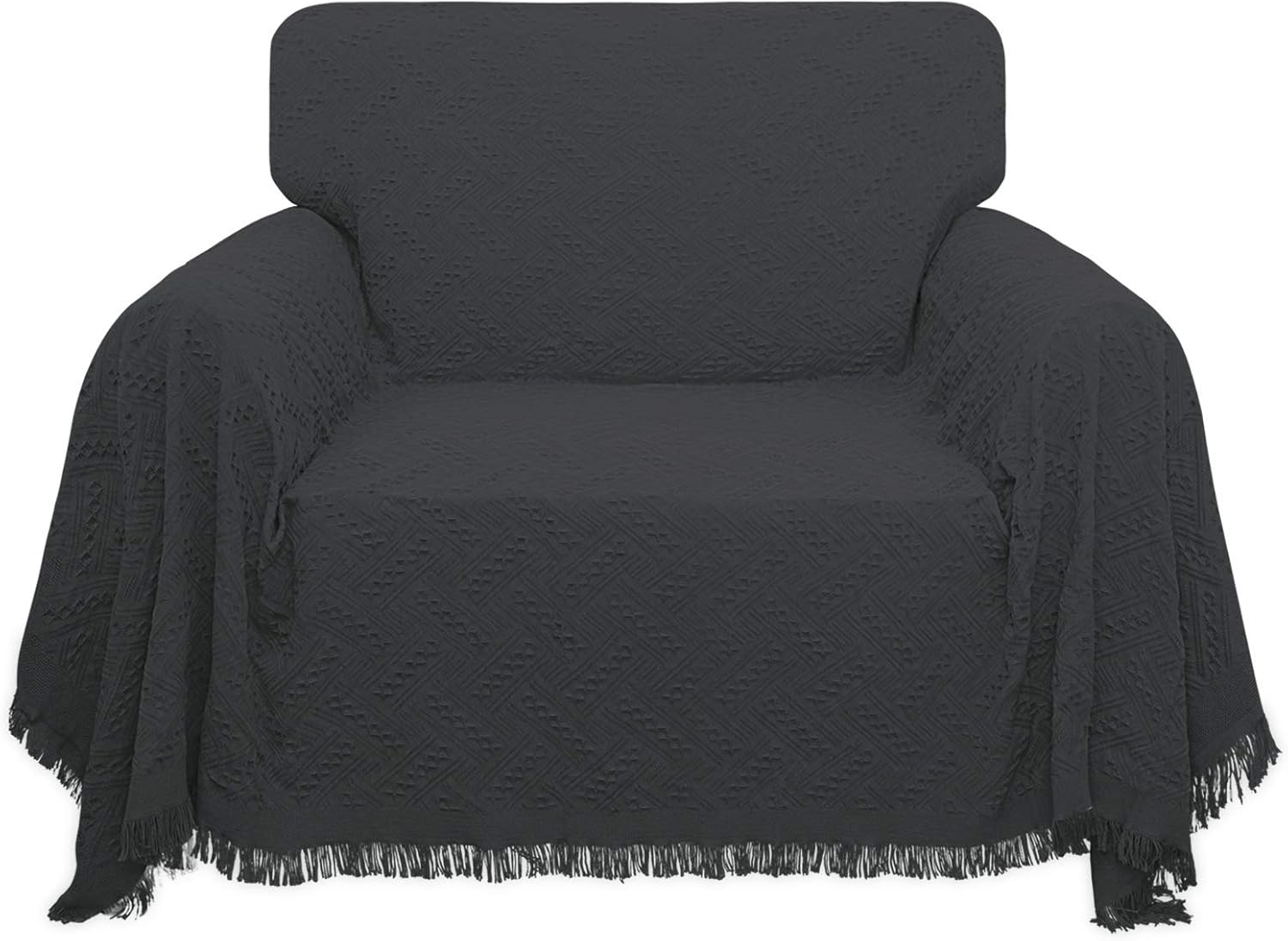 Geometrical Jacquard Sofa Cover for 3 Cushion Couch, L Shape Sectional, Washable Furniture Protector (91x134 inch, Dark Gray) S42029