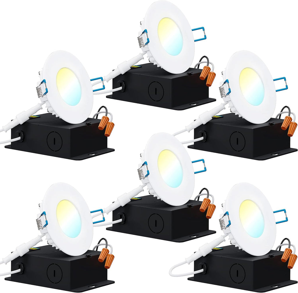 6 Pack 6 Inch Ultra Thin LED Recessed Ceiling Lights, 2700K Soft White, Dimmable 14W, 850 LM, Canless J654