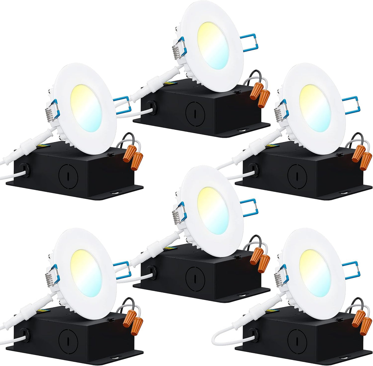 6 Pack 6 Inch Ultra Thin LED Recessed Ceiling Lights, 2700K Soft White, Dimmable 14W, 850 LM, Canless J654