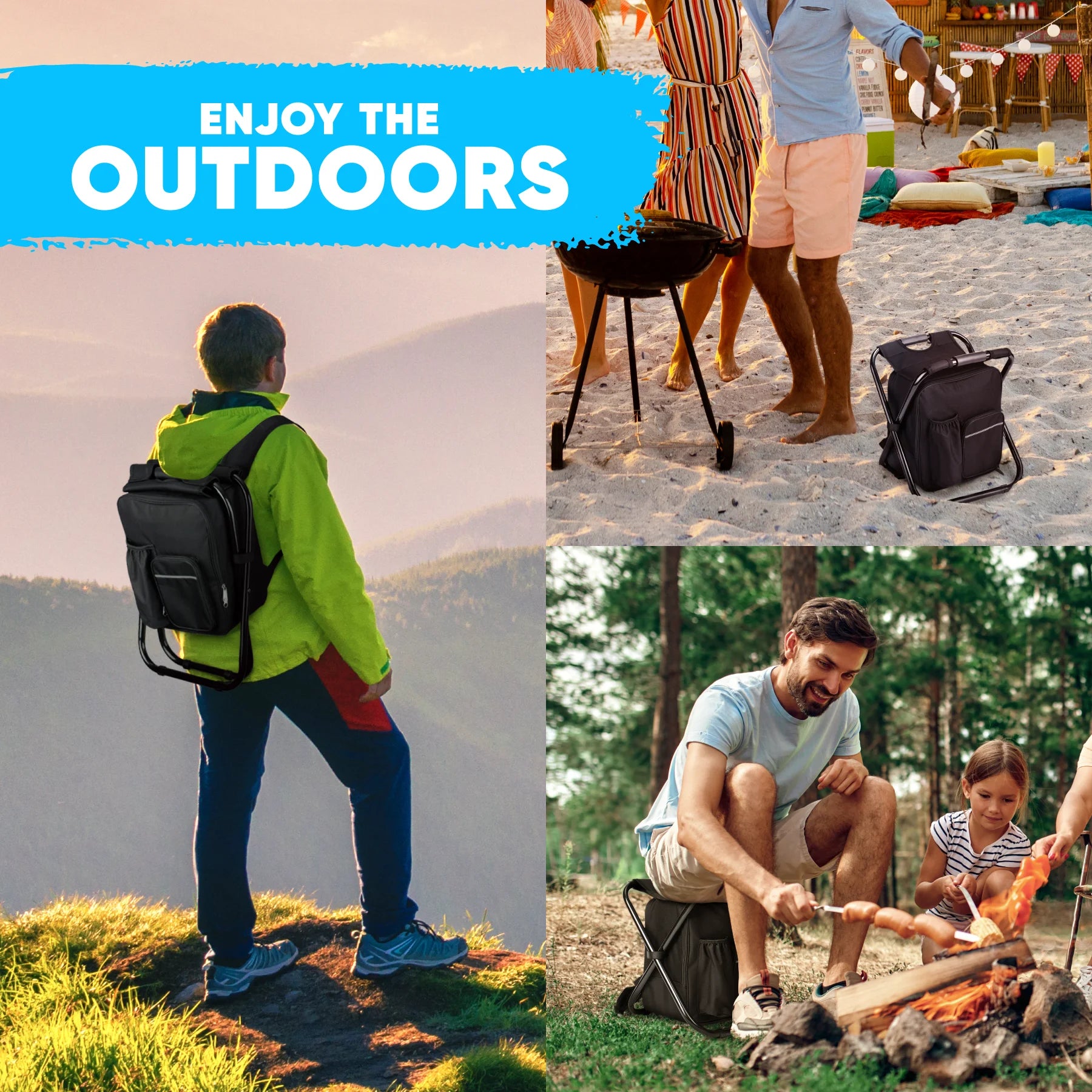 Folding Camping Stool in Black, 14x11x16 inch H466736