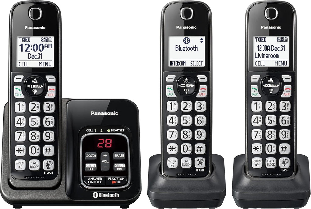 4 Cordless Handsets Expandable Cordless Phone System with Bluetooth, Answering Machine, Call Blocking - Metallic Black D8984