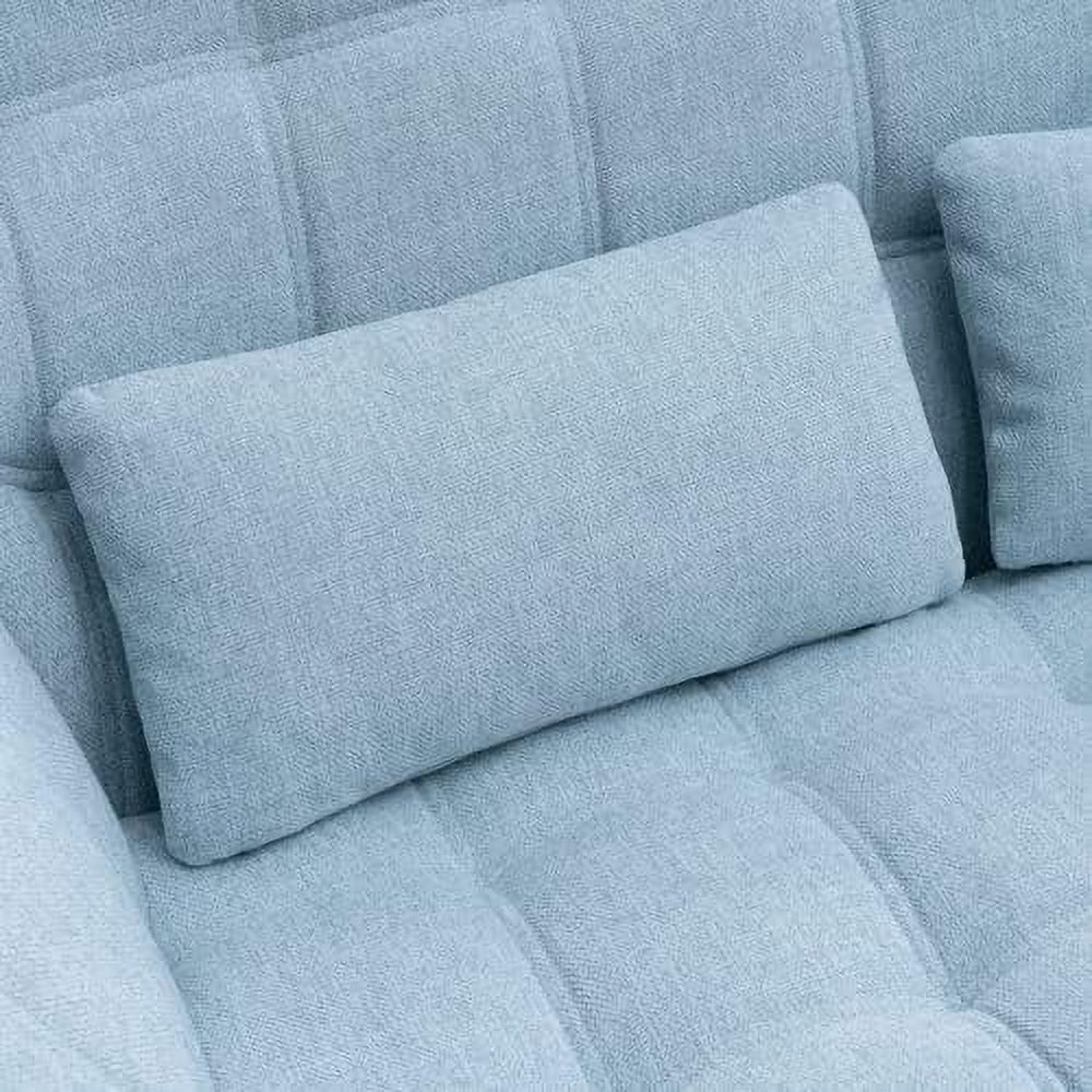 Blue Linen Fabric 2-Seat Loveseat Sofa with 2 Pillow O763