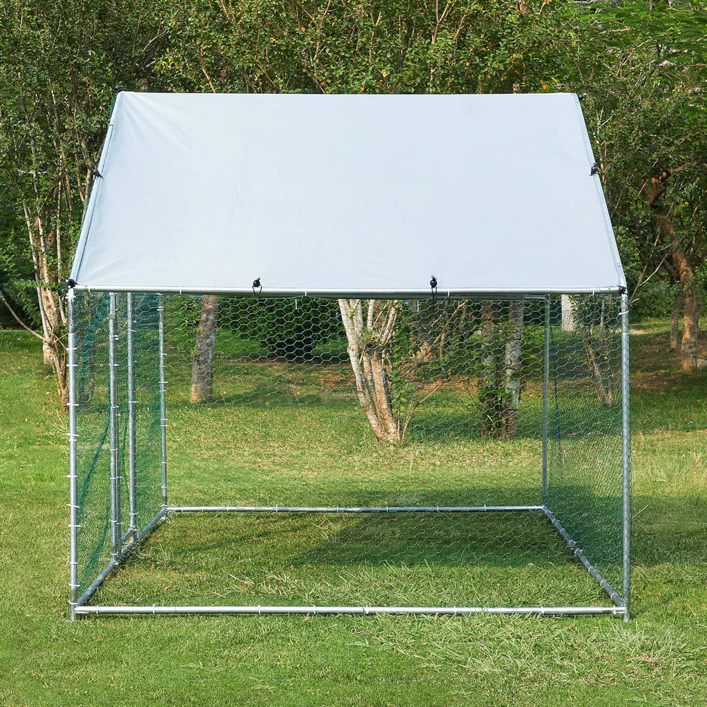 Metal Chicken Coop with Run Waterproof Cover Cage for Rabbits Cats Dogs X990