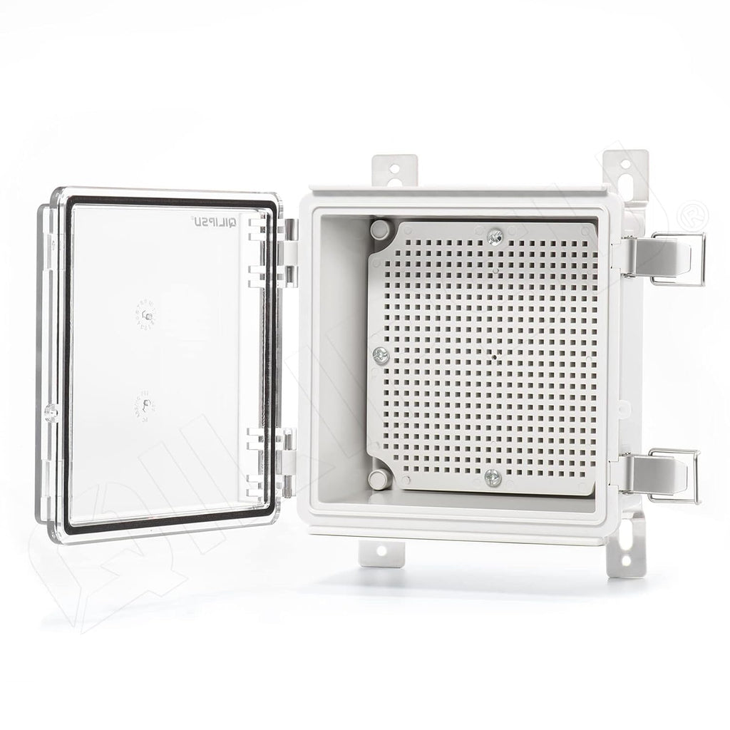 Hinged Cover Stainless Steel Latch Junction Box with Mounting Plate, IP67 Waterproof ABS Plastic Grey T9189