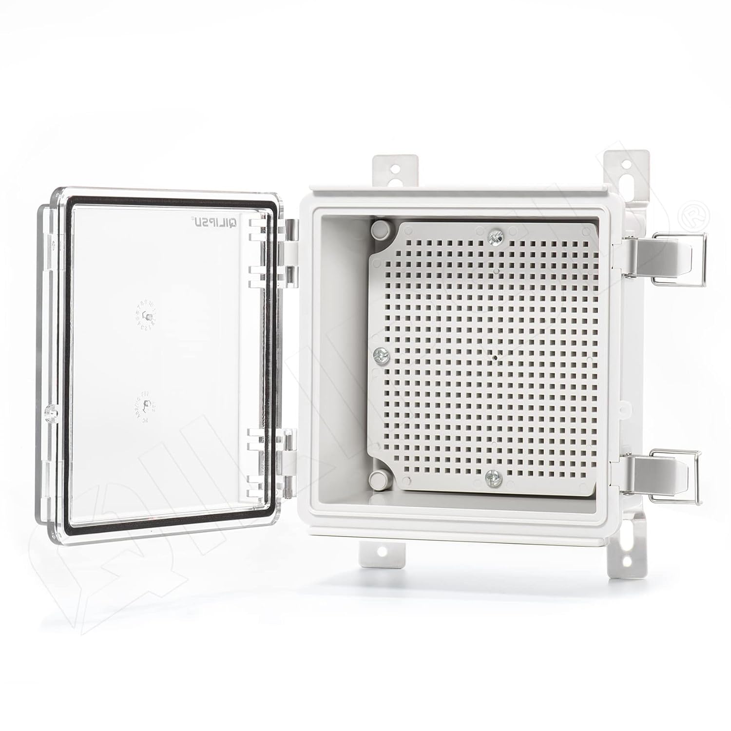 Hinged Cover Stainless Steel Latch Junction Box with Mounting Plate, IP67 Waterproof ABS Plastic Grey T9189
