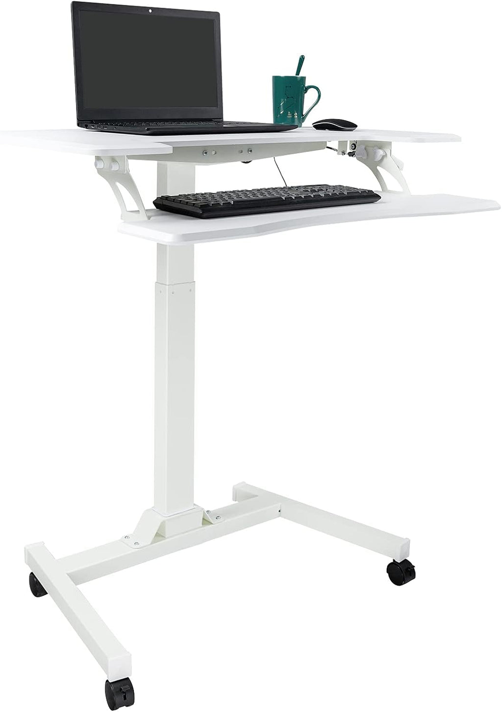 White Sit-Stand Laptop Desk Cart with Pneumatic Height Adjustments D60578