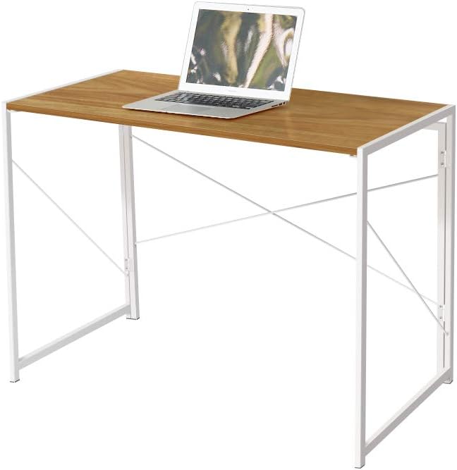 Walnut Desktop White Frame Folding Laptop Desk 39.4 Inch Pack of 2 X980783