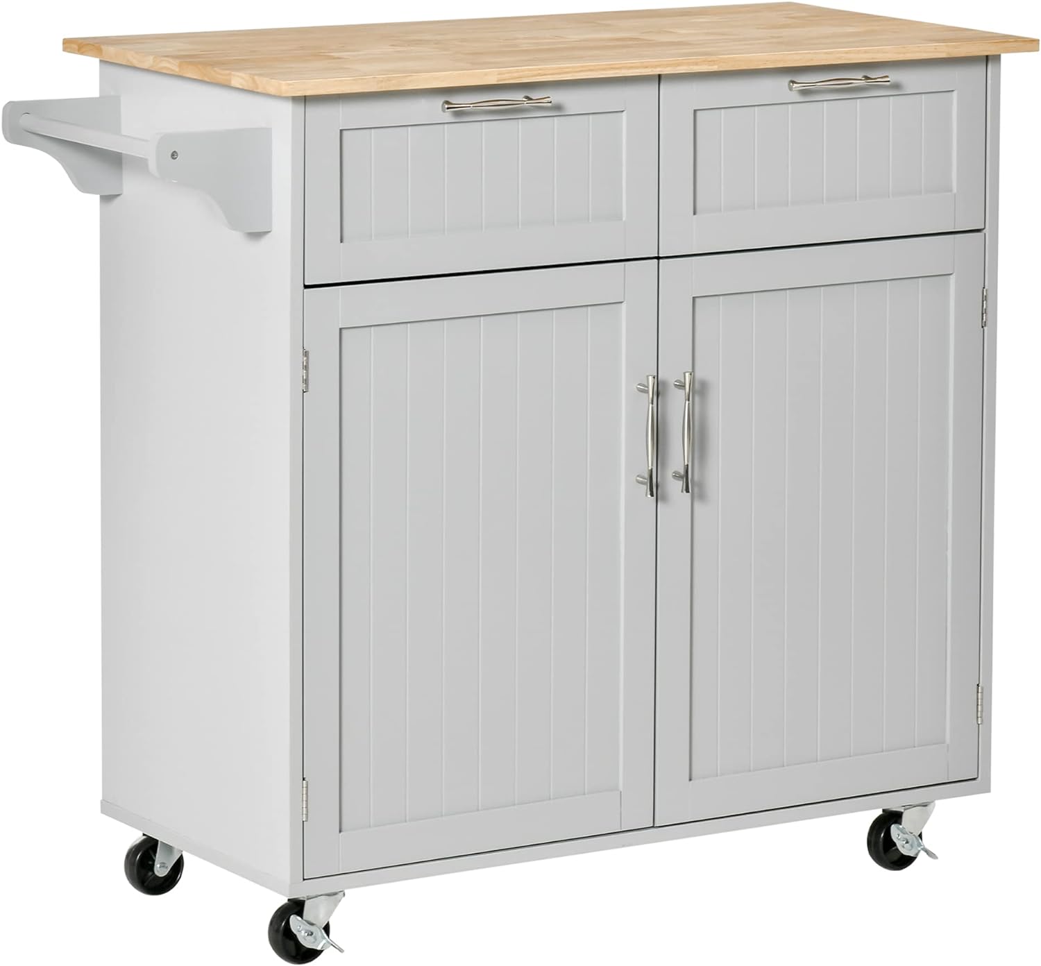 Black Rolling Kitchen Island with Rubberwood Top and Drawers K3201