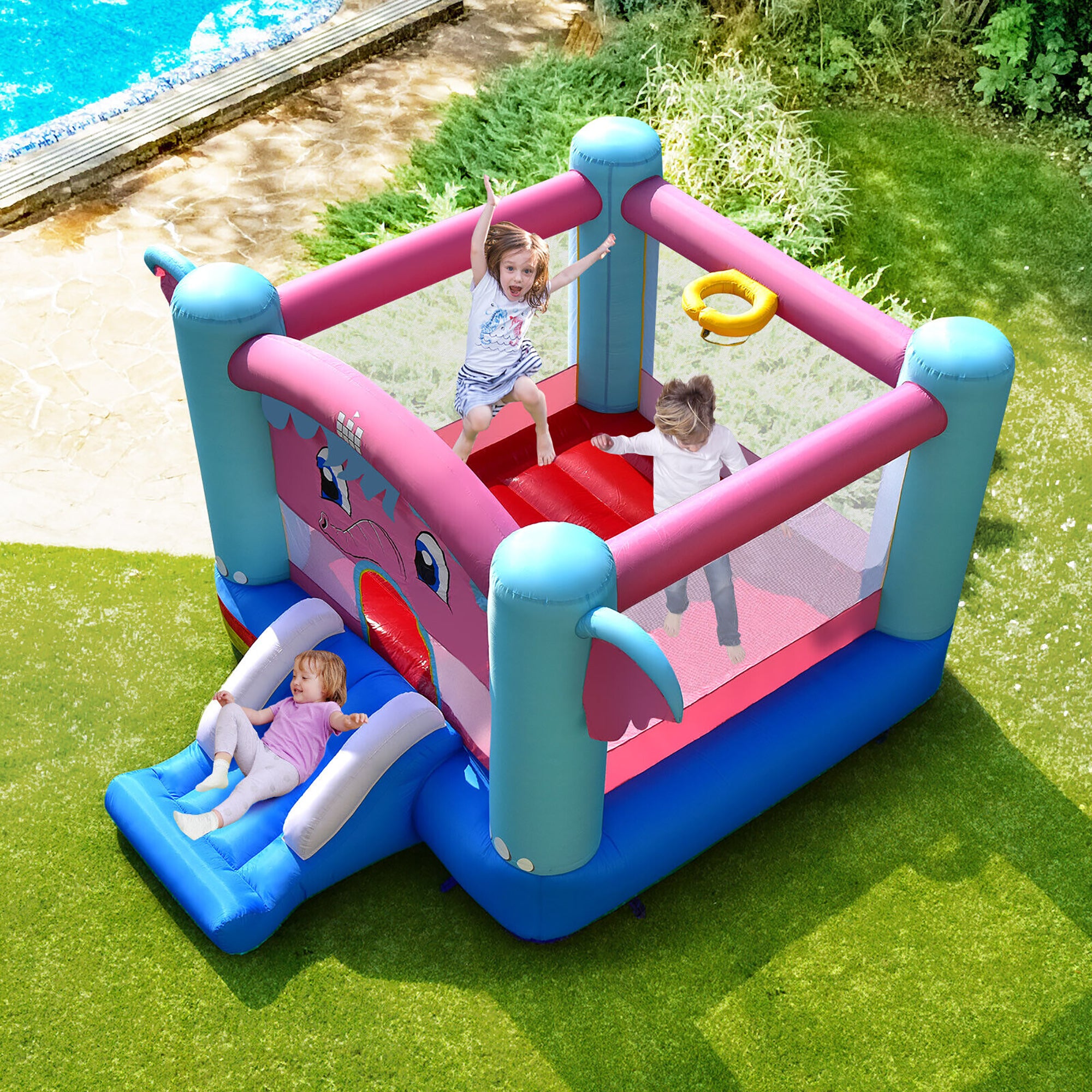Inflatable Bounce House 3-in-1 Elephant Theme Castle with 750W Blower G14547