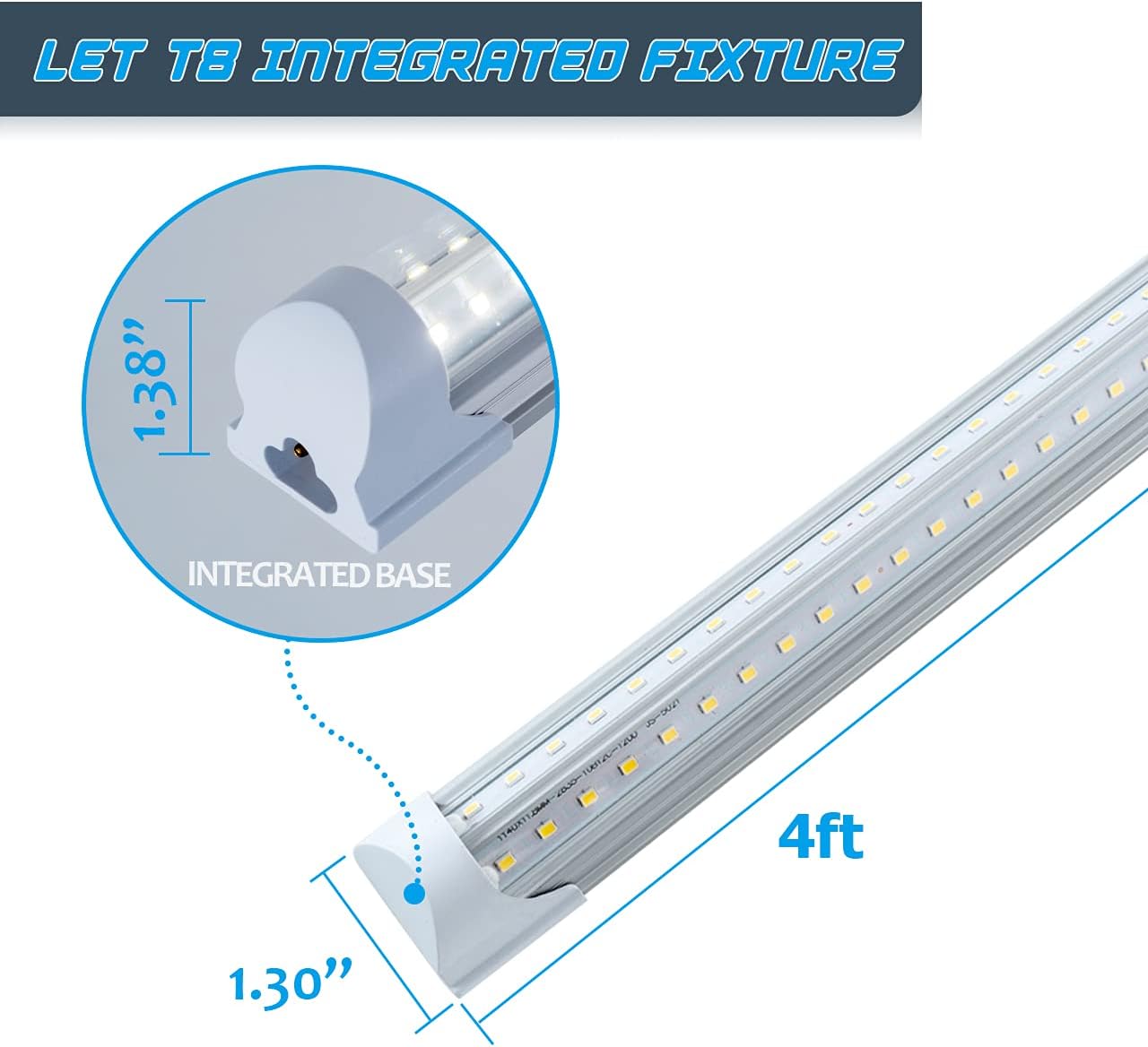 6 Pack 4FT 40W Integrated V Shaped LED Shop Light, Linkable White Daylight 6000k, On/Off Switch Cable Clear Cover U9984
