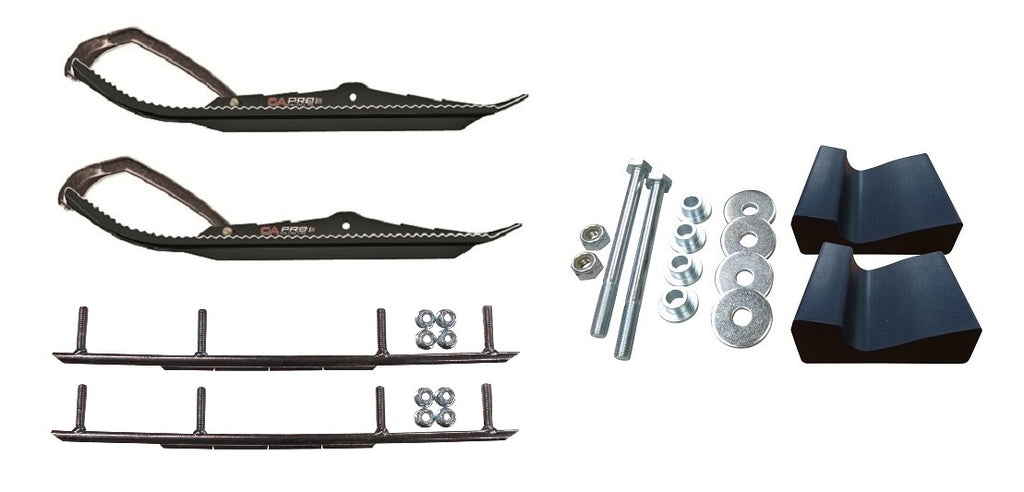 Black Snowmobile Skis with 8" Round Bars Complete Kit I1059