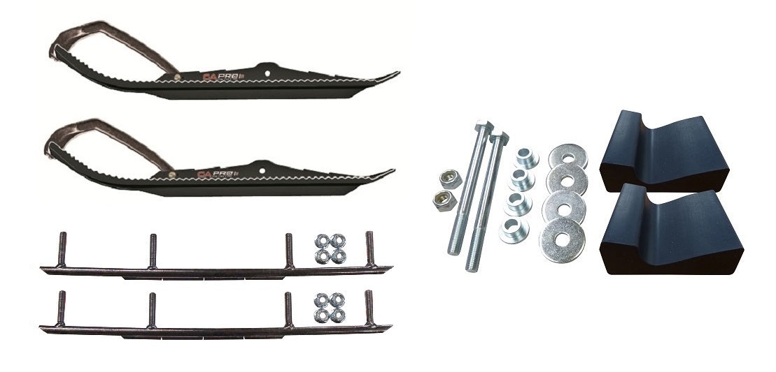Black Snowmobile Skis with 8" Round Bars Complete Kit I1059