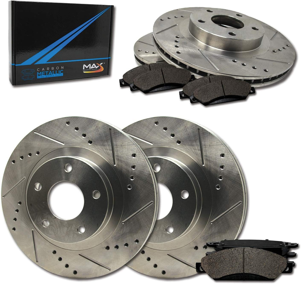 Front + Rear Max Brakes Elite XDS Rotors with Carbon Metallic Pads U589279