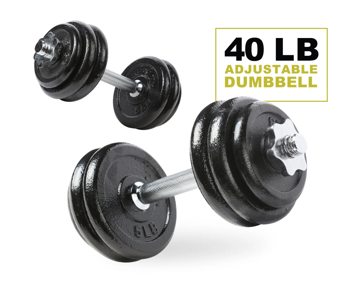40 lb Adjustable Cast Iron Dumbbell Set with Case L351