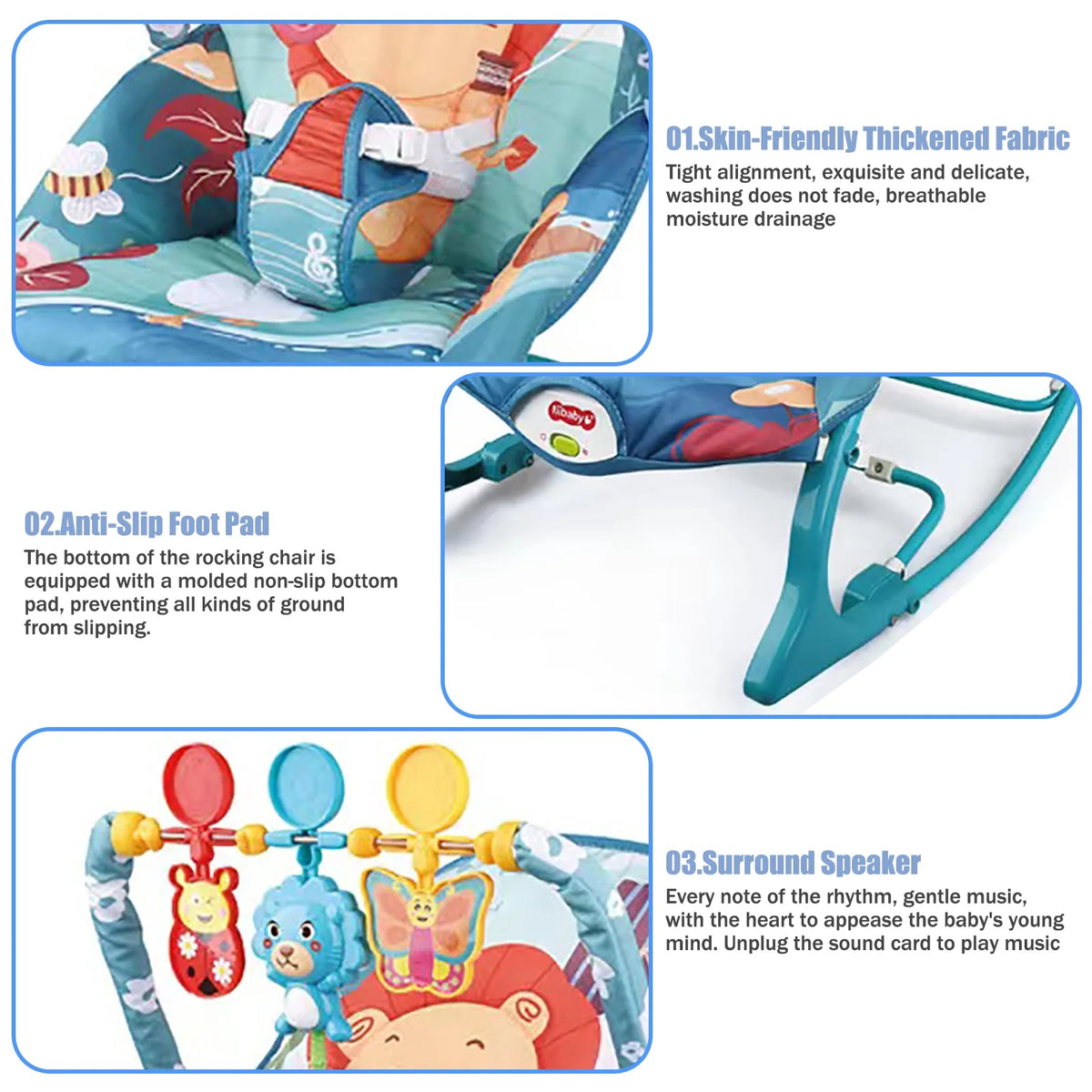 Blue Electric Baby Swing Bouncer Infant Seat with Music Hanging Toys X2126