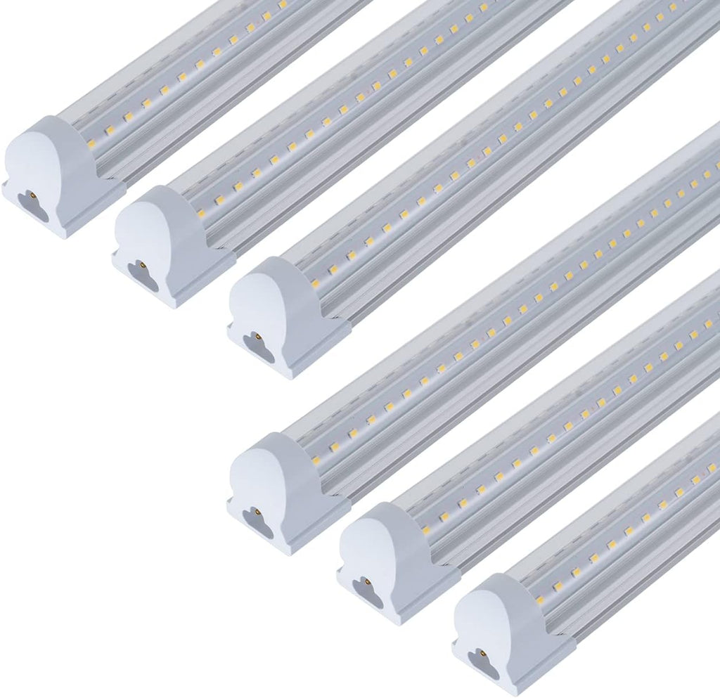 6 Pack 4FT 40W Integrated V Shaped LED Shop Light, Linkable White Daylight 6000k, On/Off Switch Cable Clear Cover U9984