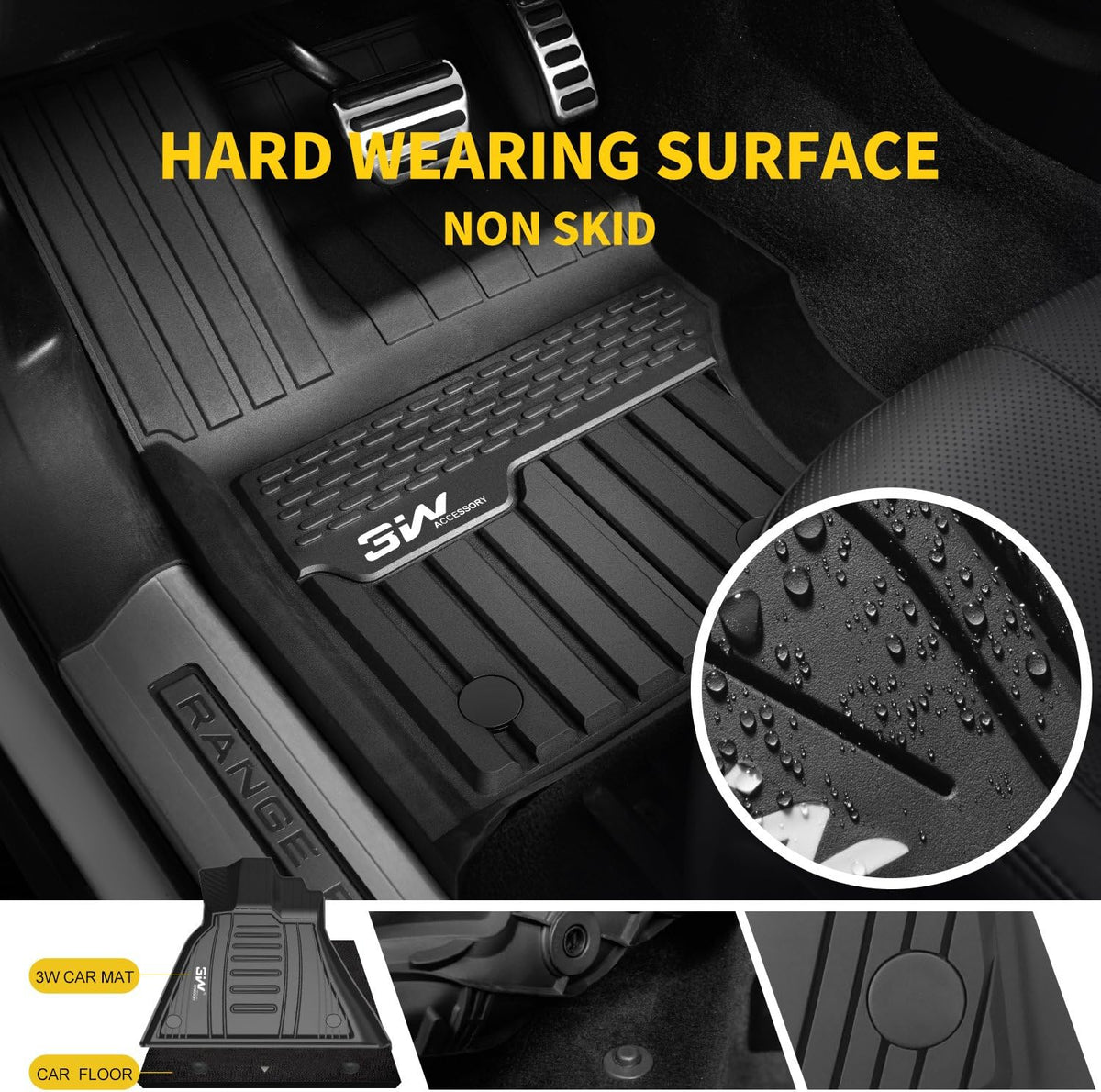 Black TPE All Weather Custom Fit Floor Liner for Range Rover Velar 1st and 2nd Row Full Set U383