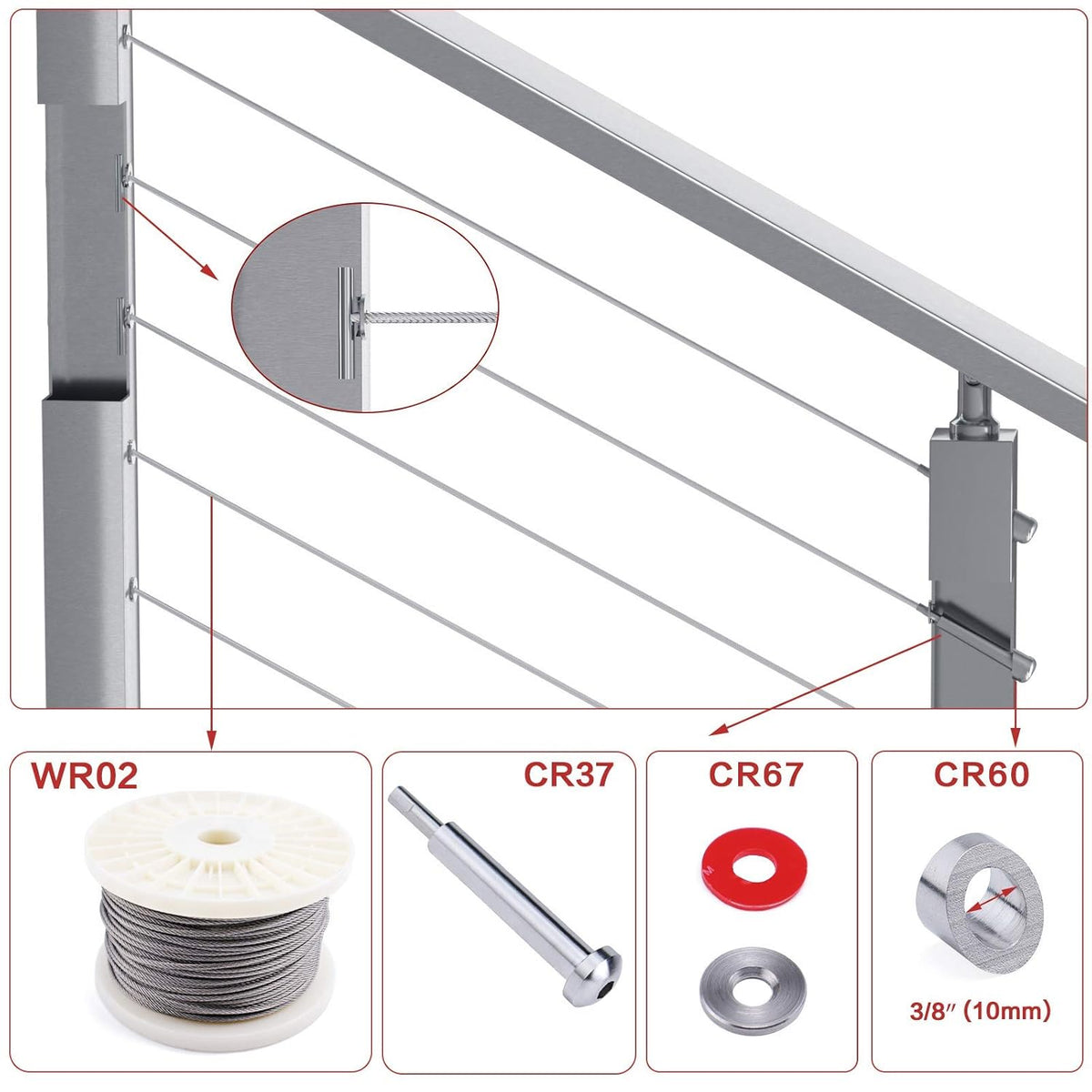 20Pack 1/8 Invisible Cable Railing Kit T316 Stainless Steel V421