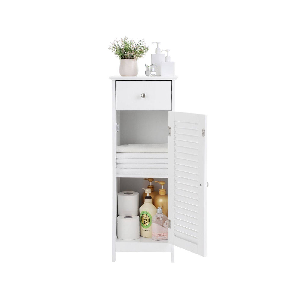 White Wooden Bathroom Floor Cabinet with Drawer and Single Shutter Door O71936
