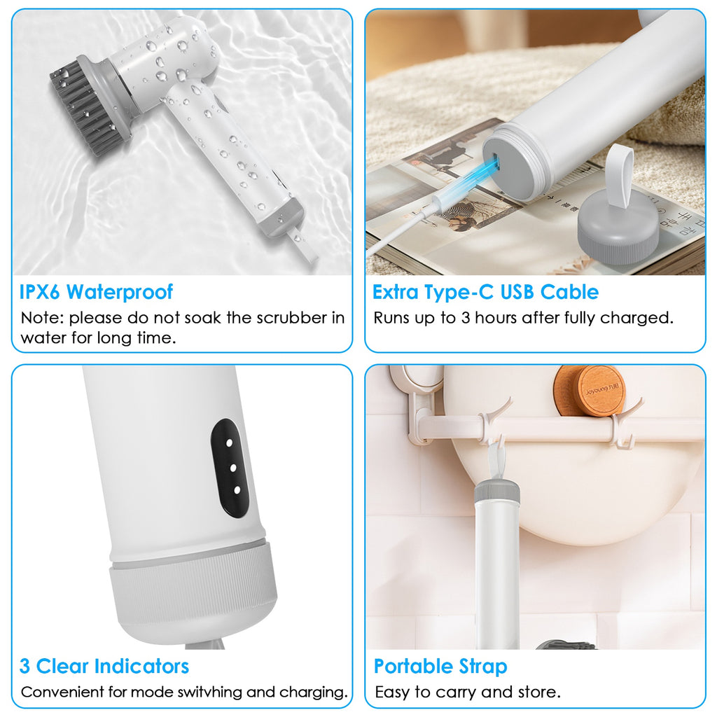 Cordless Electric Spin Scrubber Handheld Cleaning Brush with 3 Cleaning Brushes Q130683