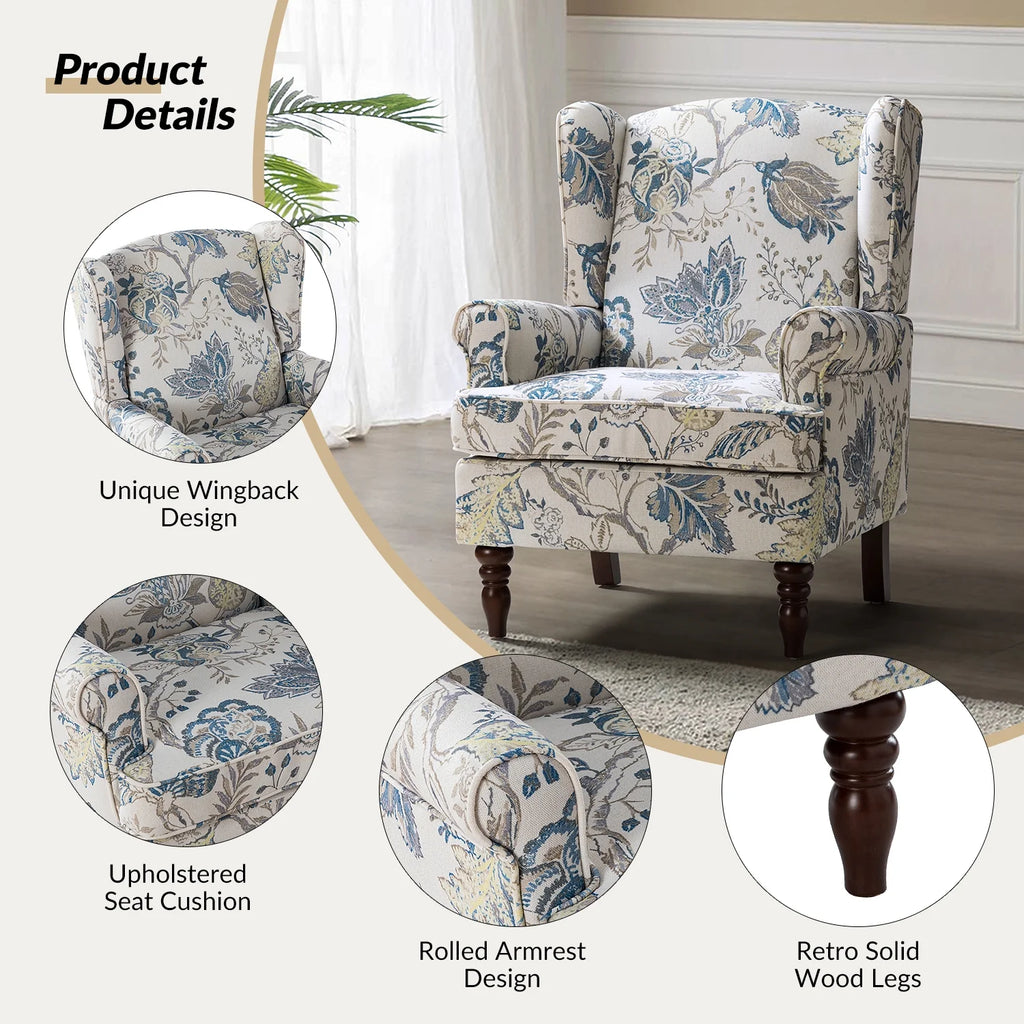 Blue Foam Wingback Accent Chair A60056
