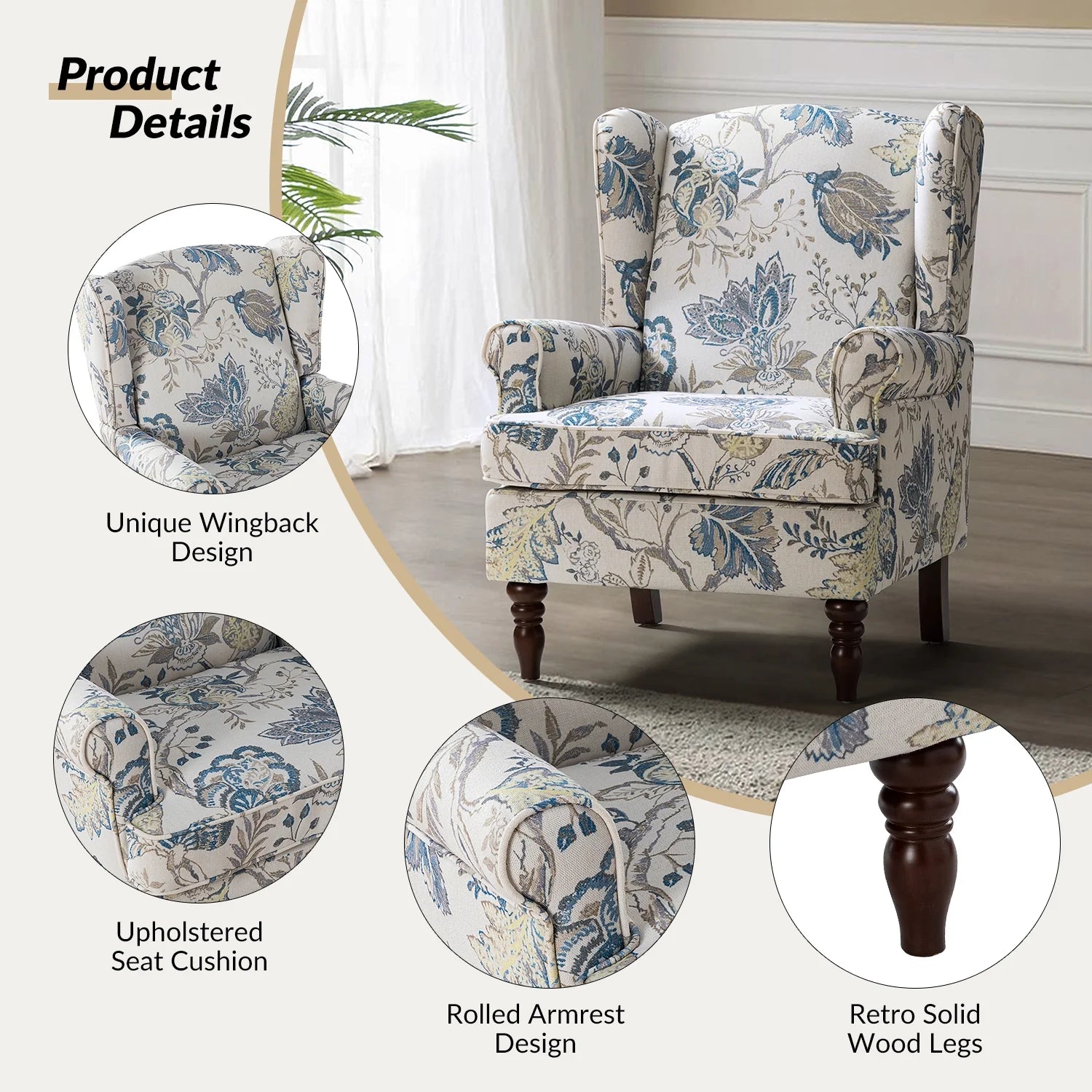 Blue Foam Wingback Accent Chair A60056
