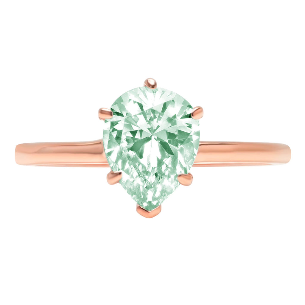 Pear Cut Green Simulated Diamond 18k Pink Rose Gold Engraving Solitaire Ring Size 3.5 G302142