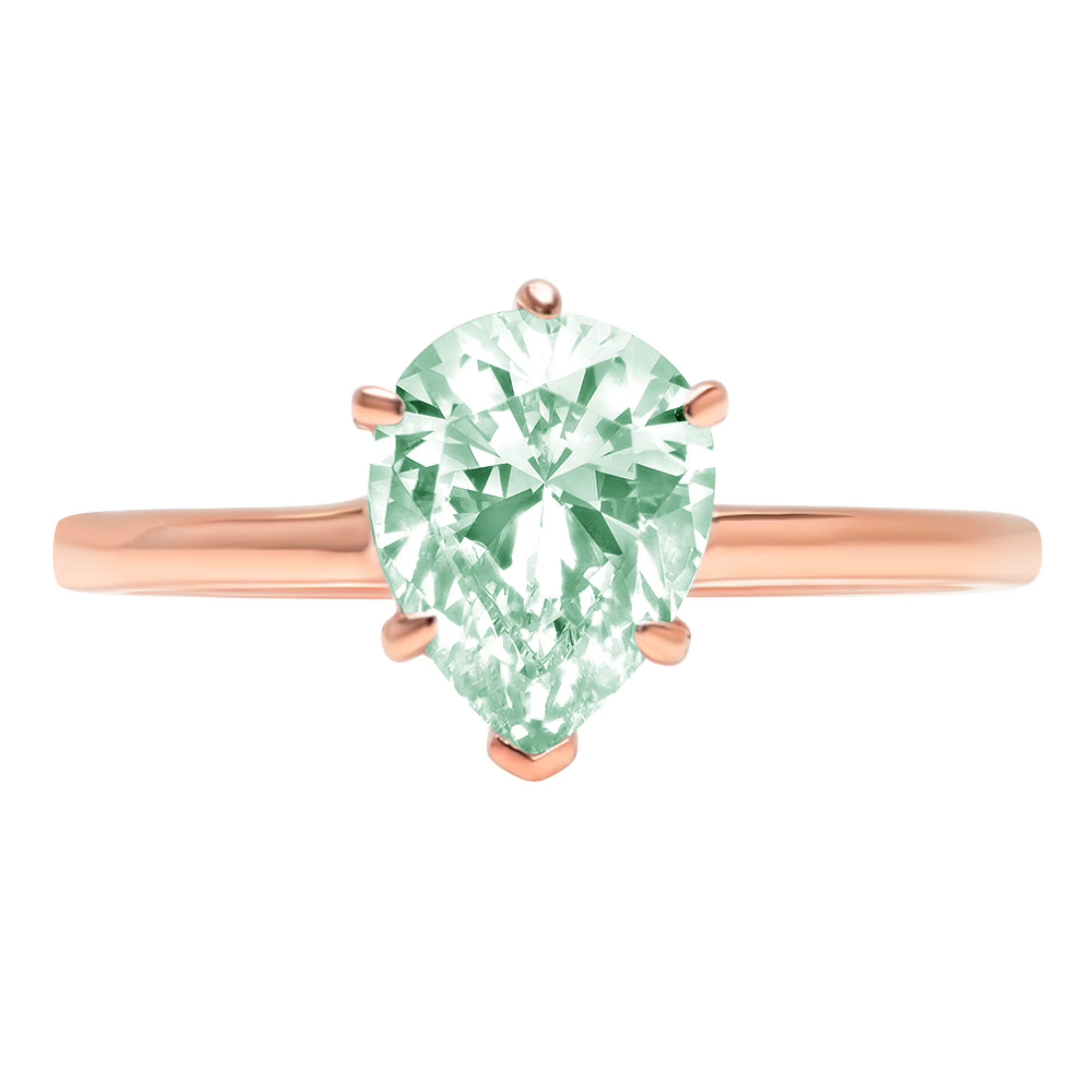 Pear Cut Green Simulated Diamond 18k Pink Rose Gold Engraving Solitaire Ring Size 3.5 G302142