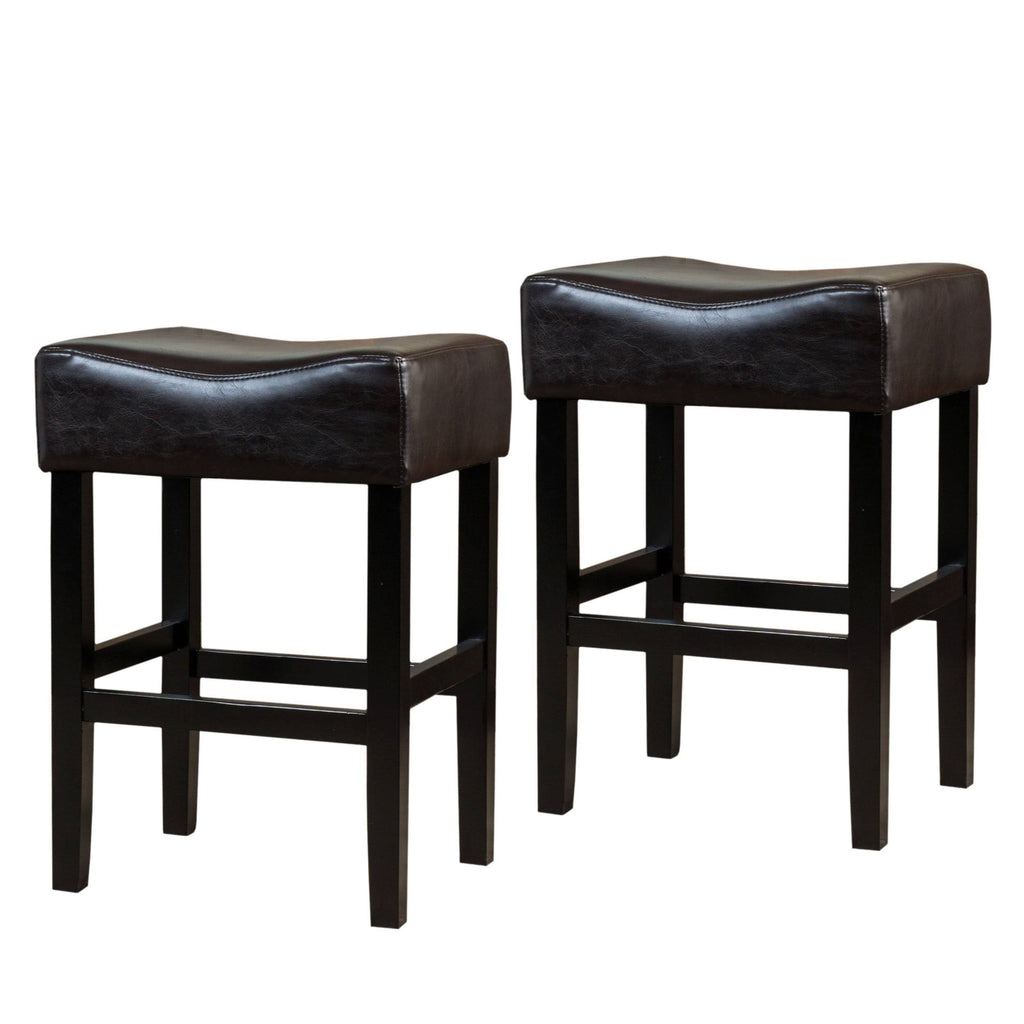 Bonded Leather Backless Counter Stool, Set of 2, Brown X2535
