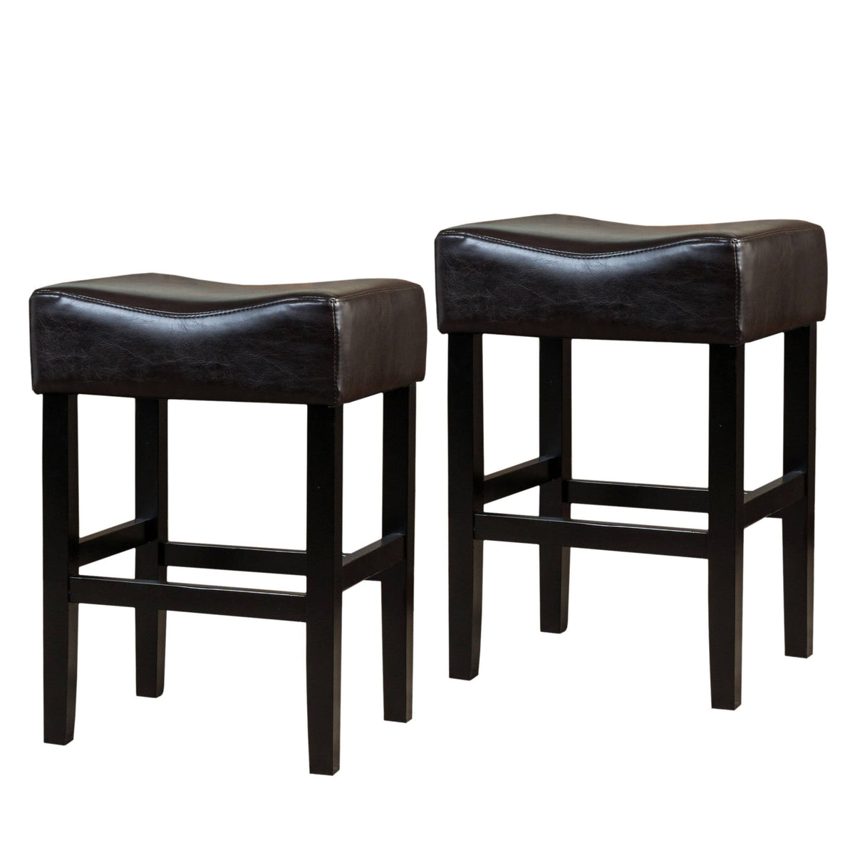 Bonded Leather Backless Counter Stool, Set of 2, Brown X2535