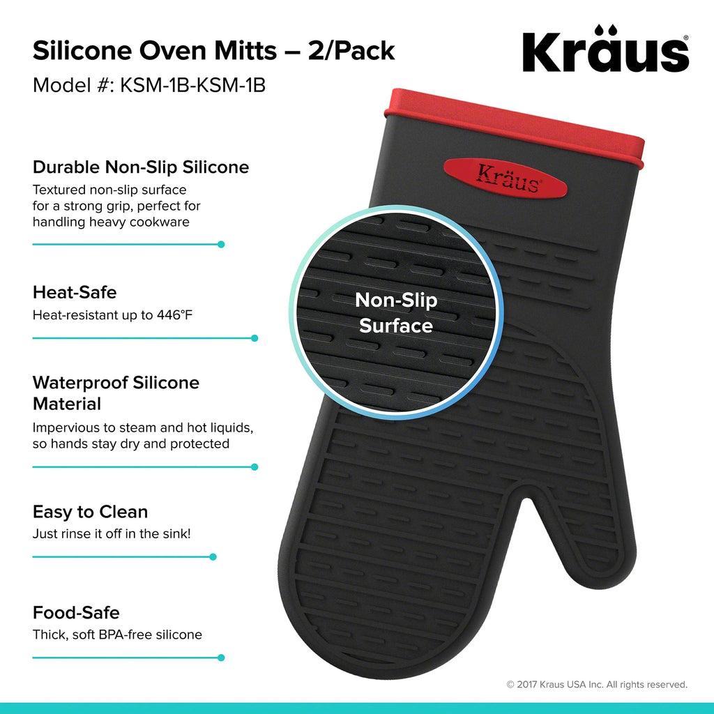 Heat-Resistant 100% Food-Safe Silicone Non-Slip Oven Mitt Pack of 2 L5253