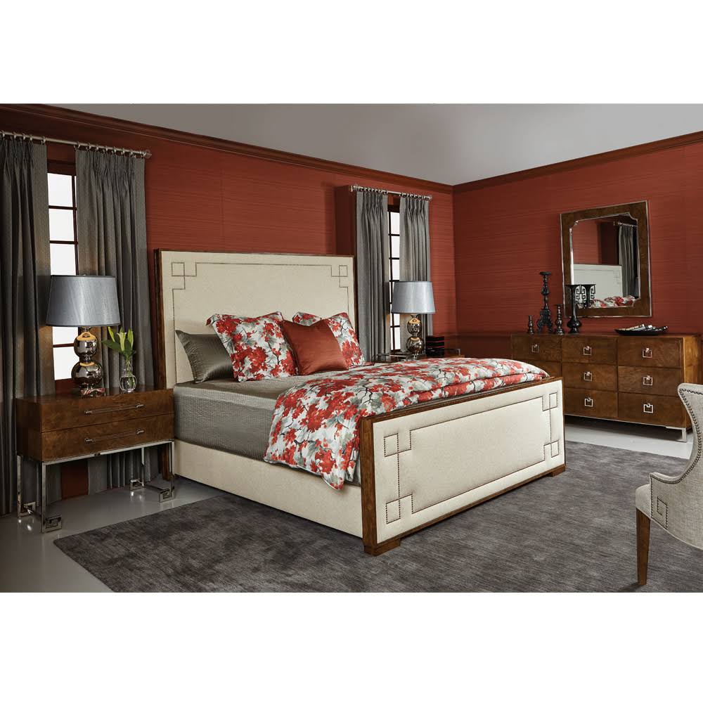 Dark Caramel Queen Upholstered Panel Bed Y3956