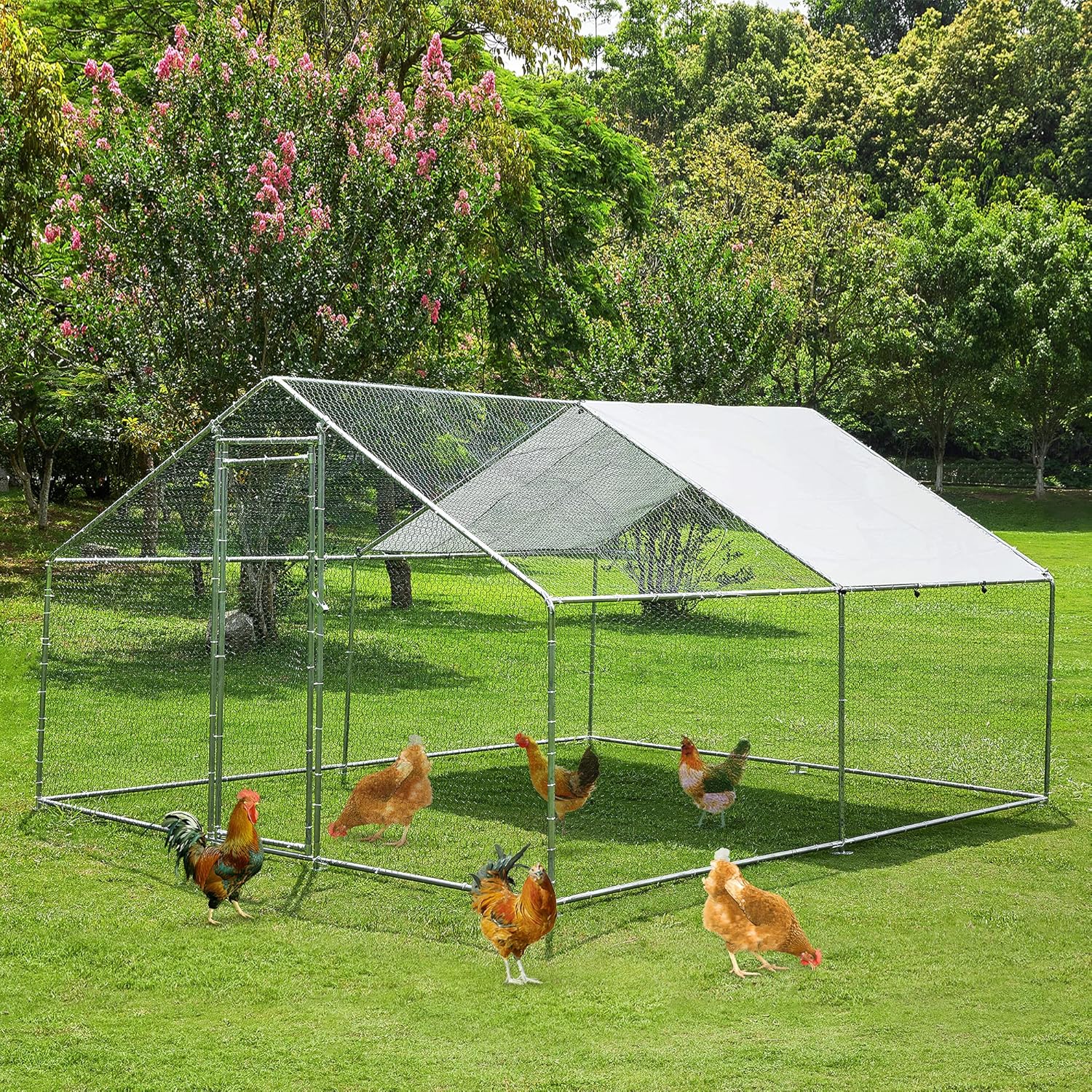 Metal Chicken Coop with Run Waterproof Cover Cage for Rabbits Cats Dogs X990