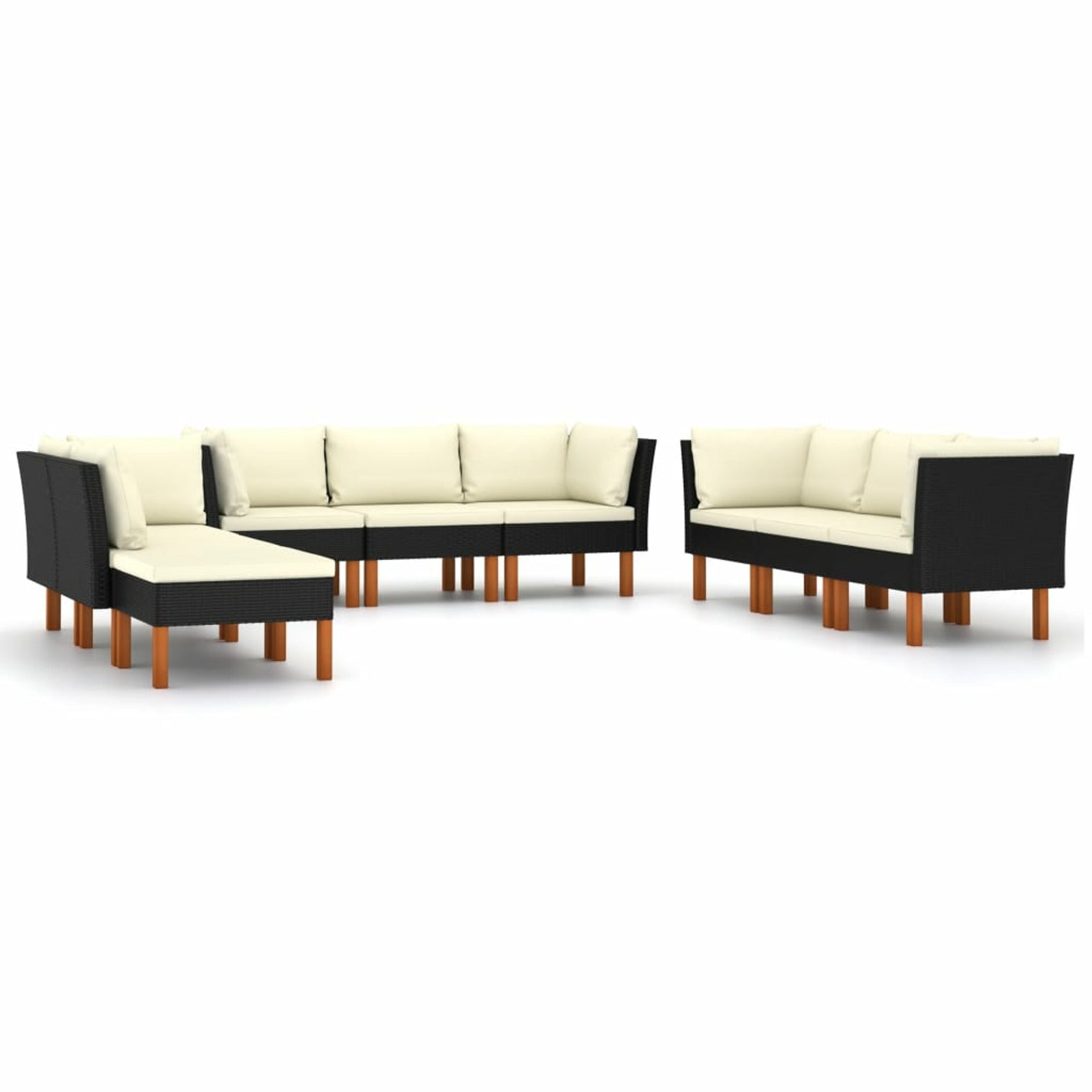 9 Piece Patio Set with Cushions Poly Rattan Black O224549