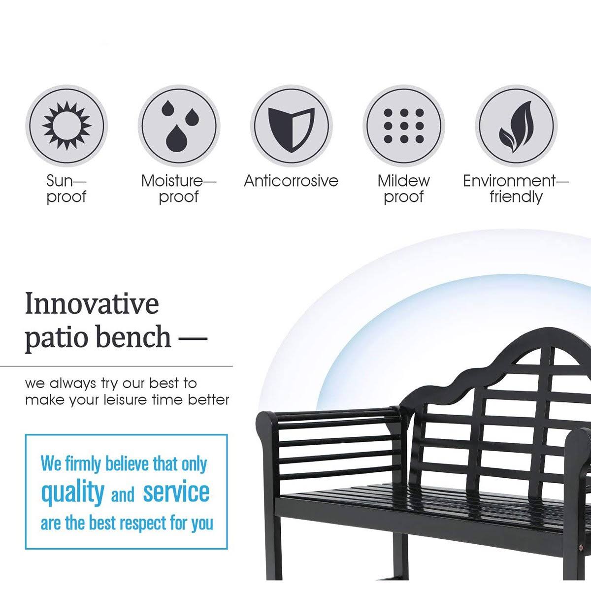 Black Acacia Wood Bench with Backrest and Armrests E179