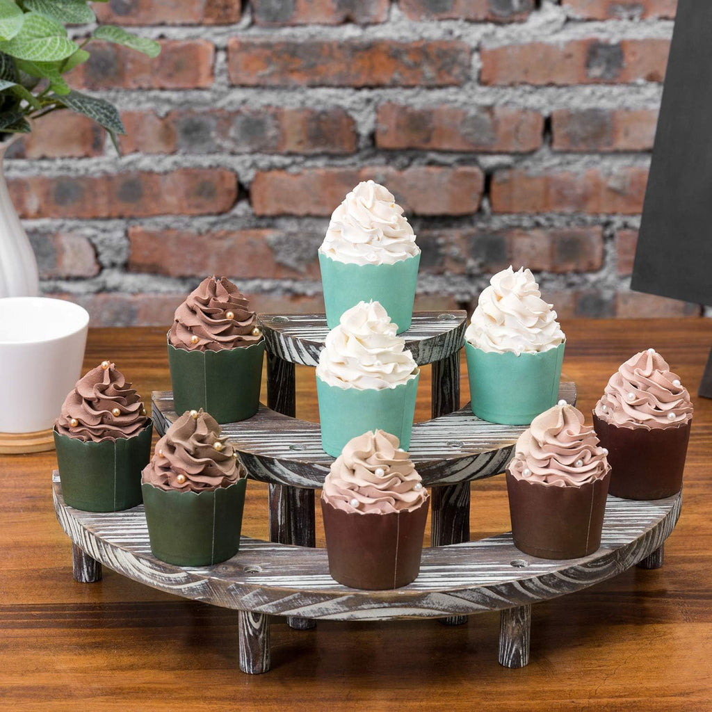 3 Tier Rustic Torched Wood Semicircle Cupcake Stand I682510