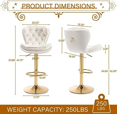 Swivel Barstools Set of 4 Velvet Upholstered Adjustable Stool Chair S7759