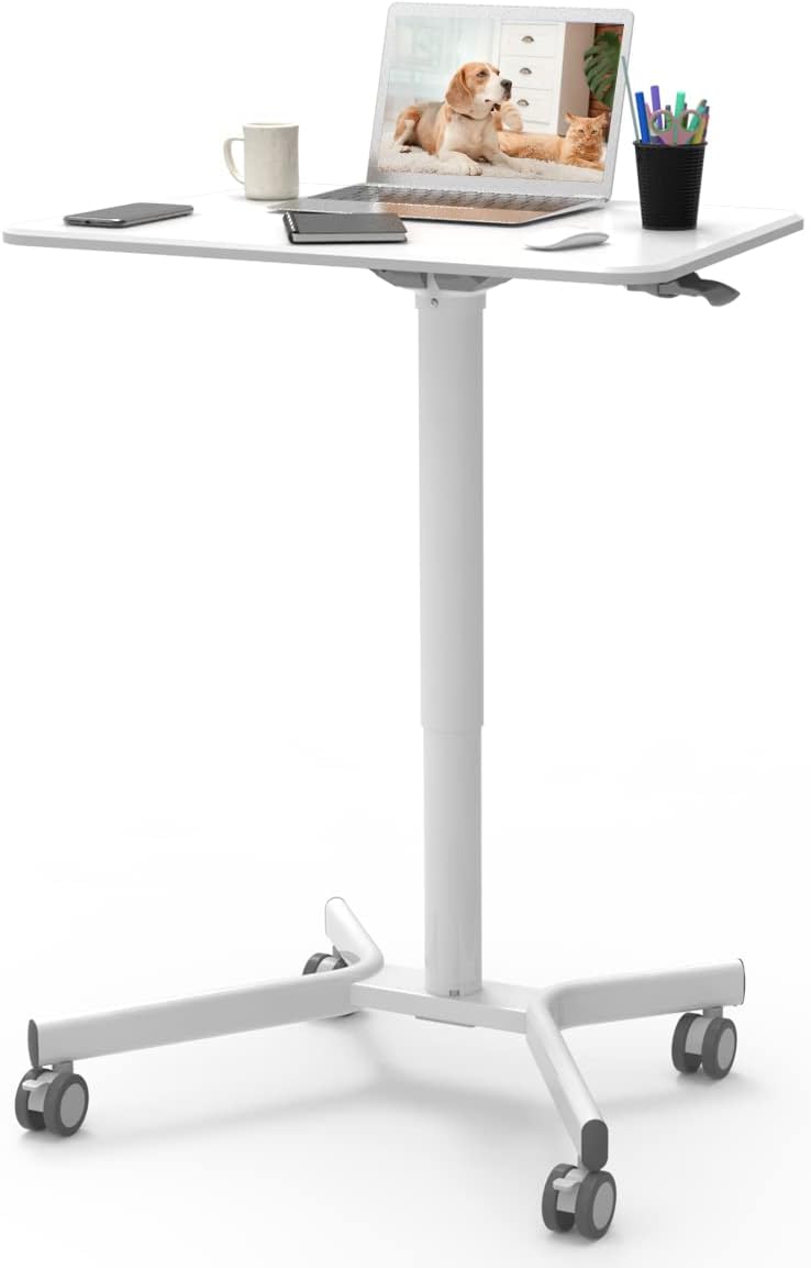 Pneumatic Mobile Laptop Standing Desk with Lockable Wheels L314878