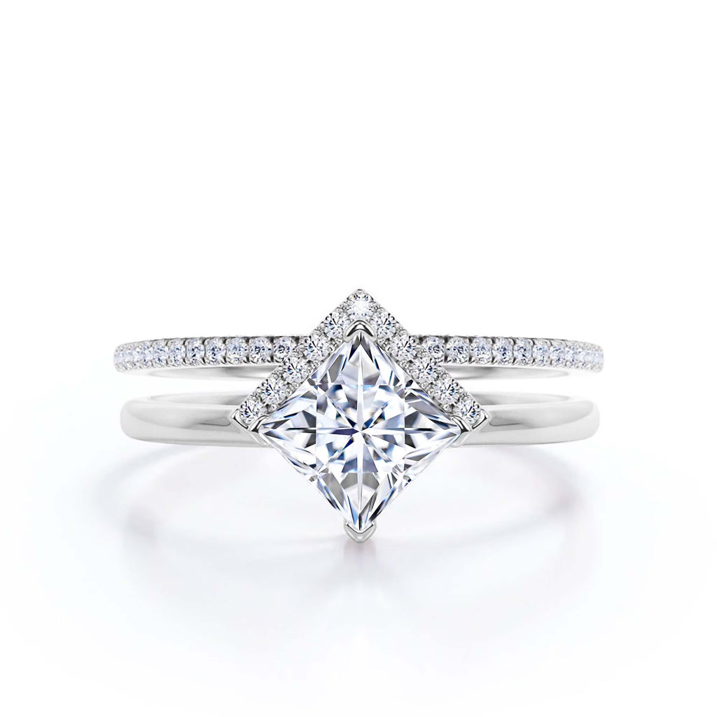 2.00 Carat Princess Cut Moissanite Dainty Engagement Ring in 925 Sterling Silver With 18k White Gold Plating C270