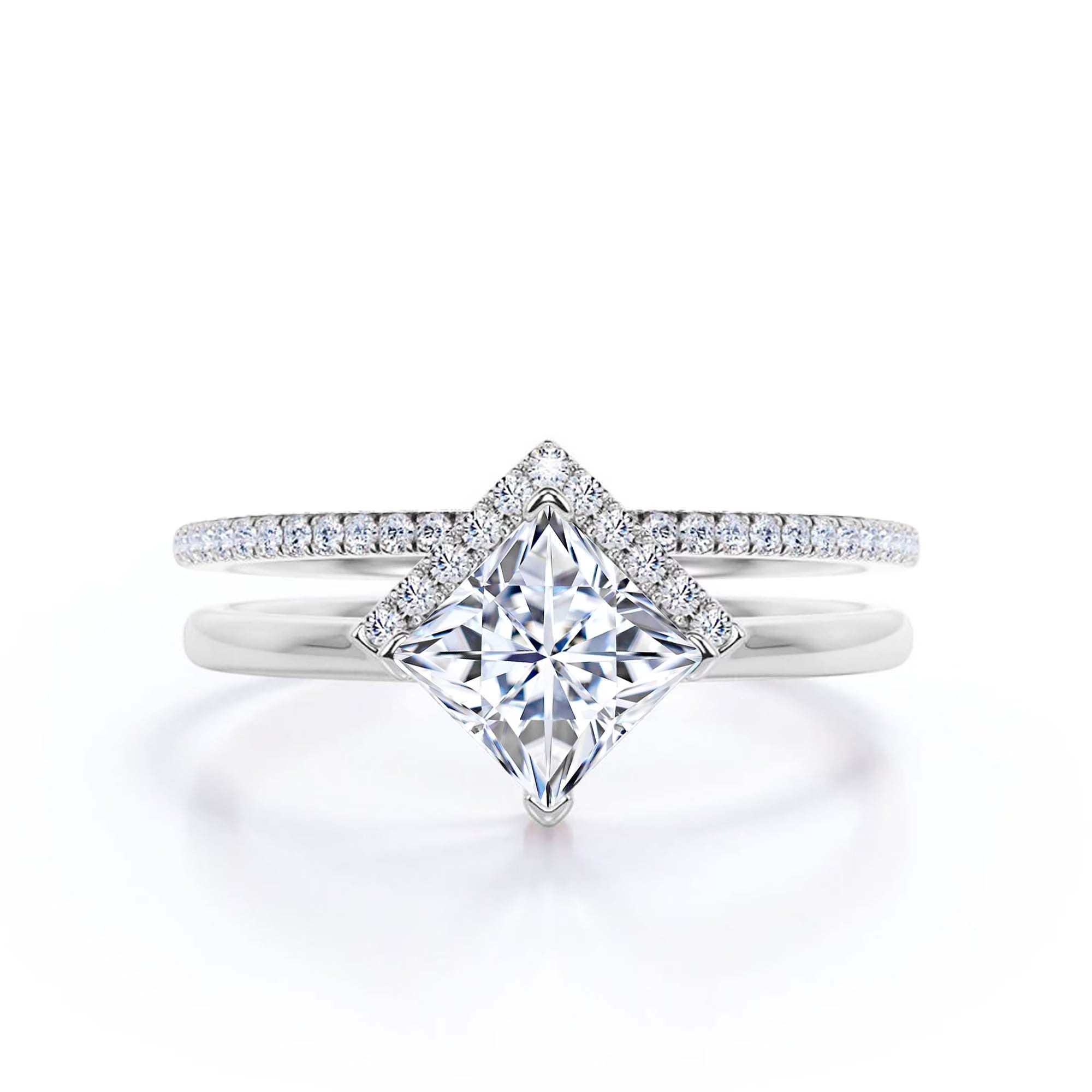 2.00 Carat Princess Cut Moissanite Dainty Engagement Ring in 925 Sterling Silver With 18k White Gold Plating C270